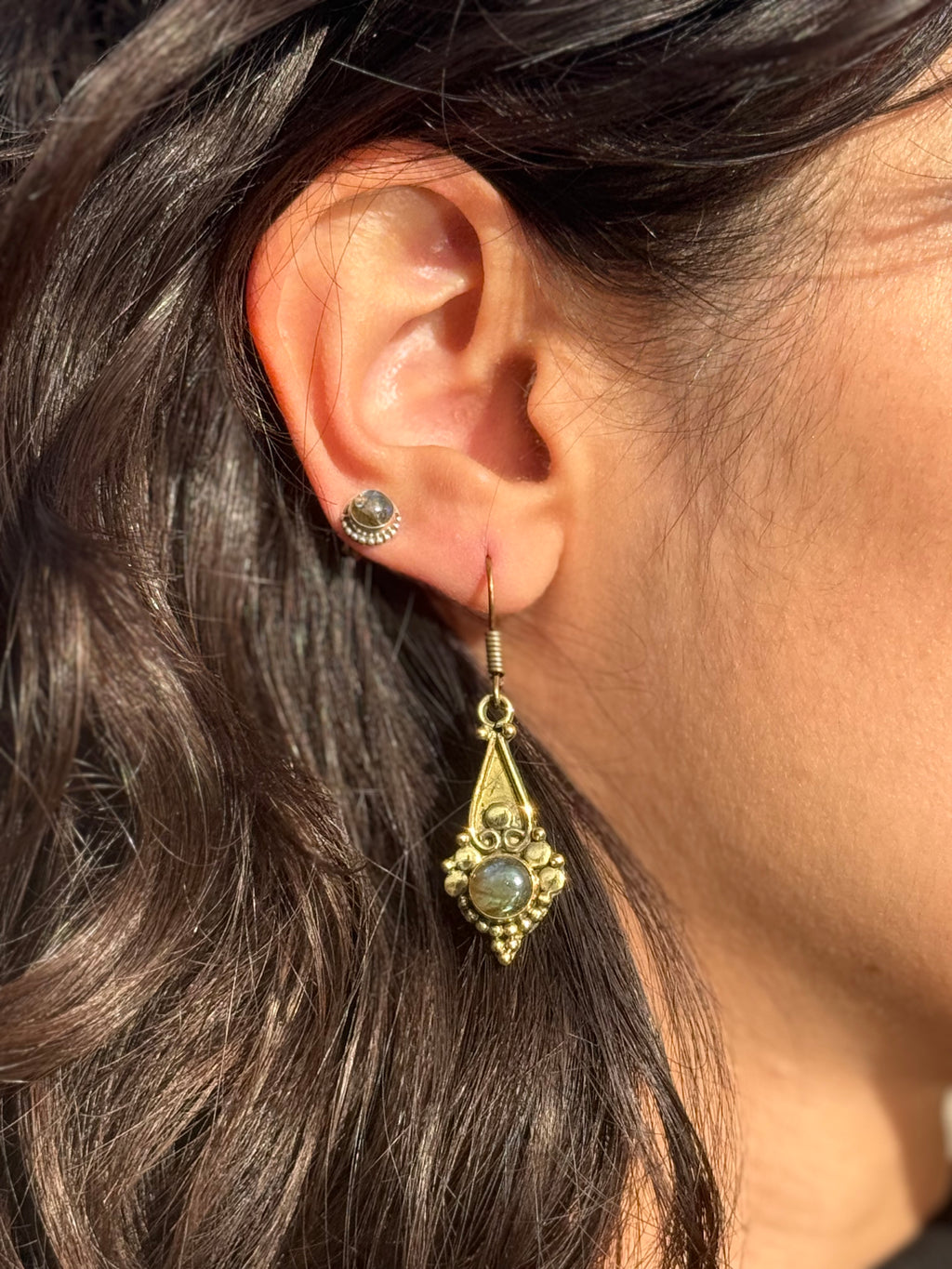 Aros Ojo Crepuscular Labradorita~ Joyería Bohemia
