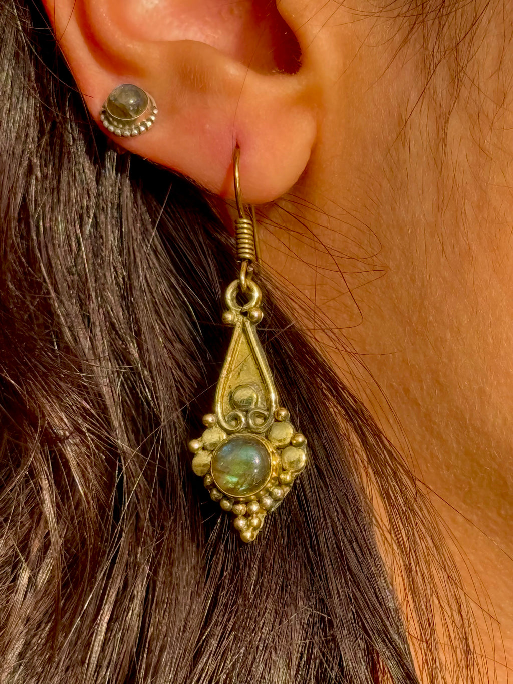 Aros Ojo Crepuscular Labradorita~ Joyería Bohemia